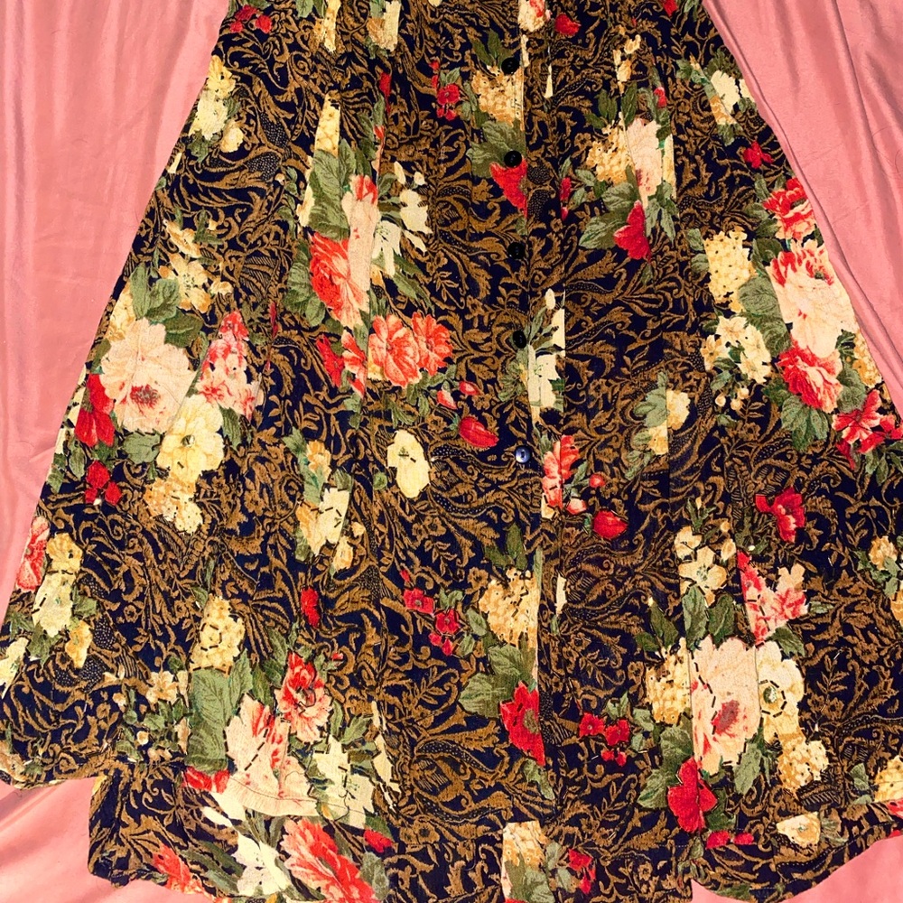 Floral midi button up vintage skirt